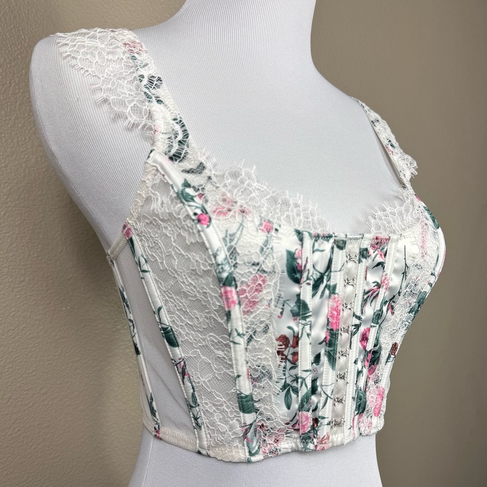 Victoria’s Secret Dream Angels Unlined white pink Floral Corset Top‎ D